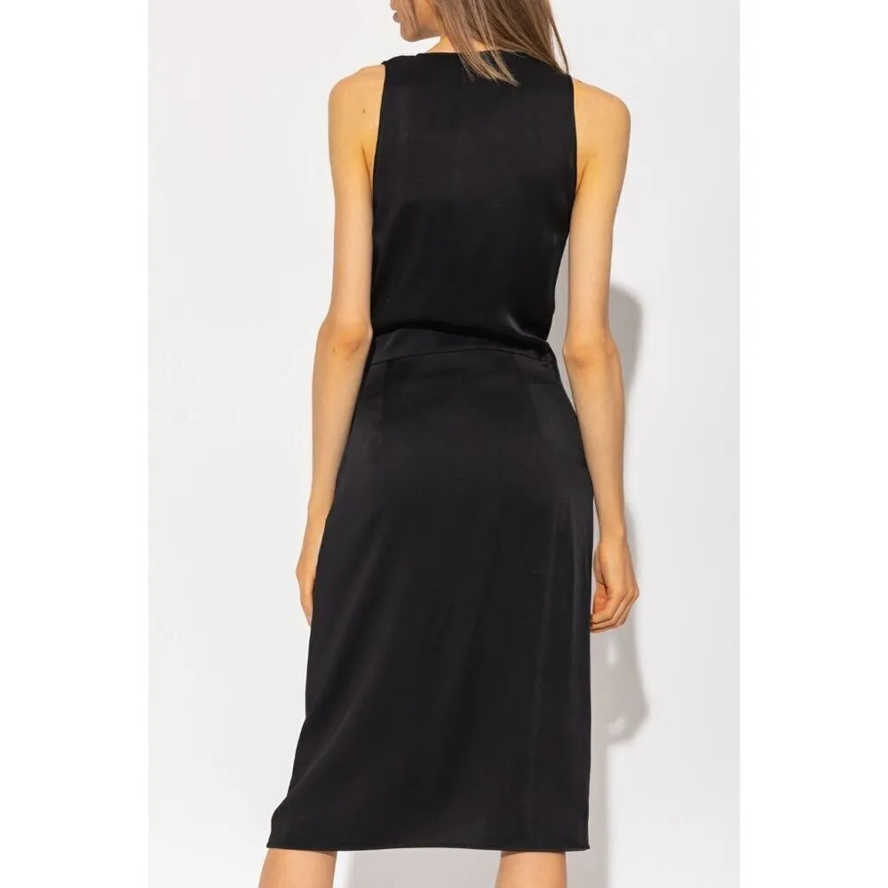 Givenchy Wrap Over U logo Lock Closure Midi Dress in Black 38 4 New Womens - Image 14