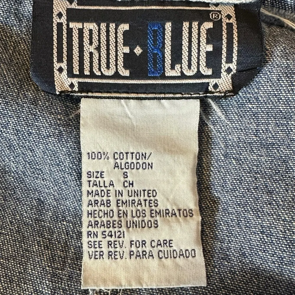 Vintage 90s True Blue Embroidered Flower Pinafore Denim Mini Dress Size Small - Image 4