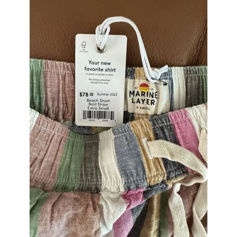 NWT Marine Layer Bold Stripe Hemp Tencel Pull On Beach Shorts Size XS - Image 5