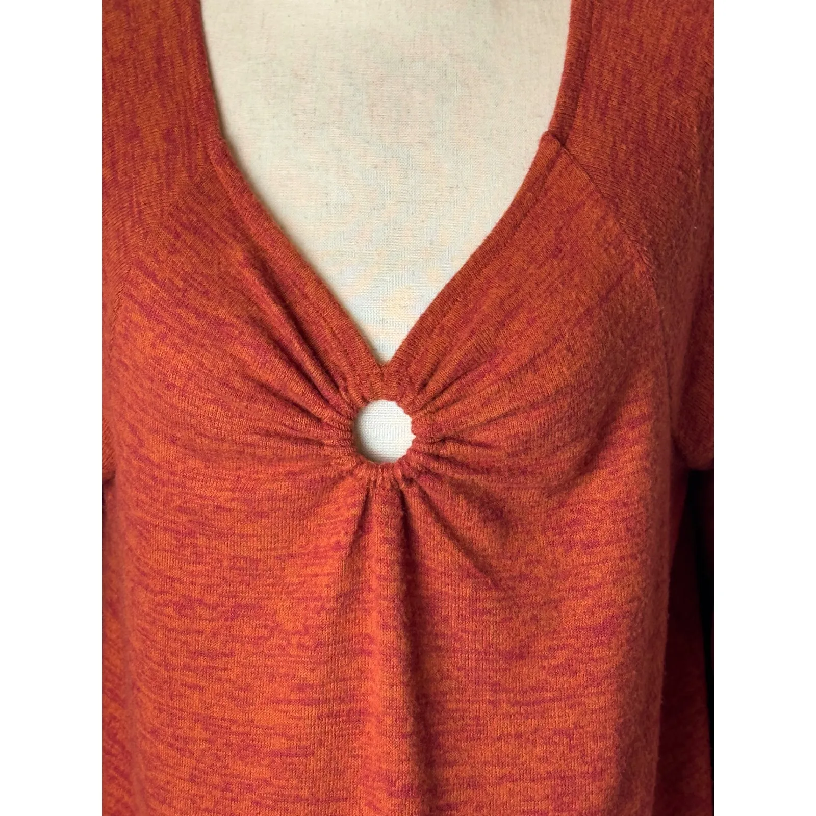 Soft Surroundings Shirt Women Medium Burnt Orange Knit Ring Detail Ruched Sleeve - Image 7