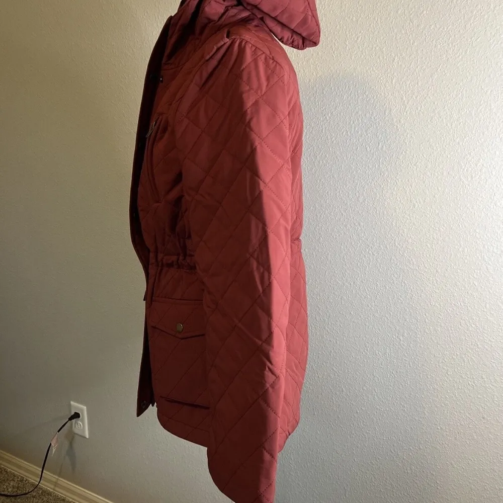 Eden Society Quilted Jacket Hooded Sherpa Fleece Lined Red Women Size Small NWT - Image 5