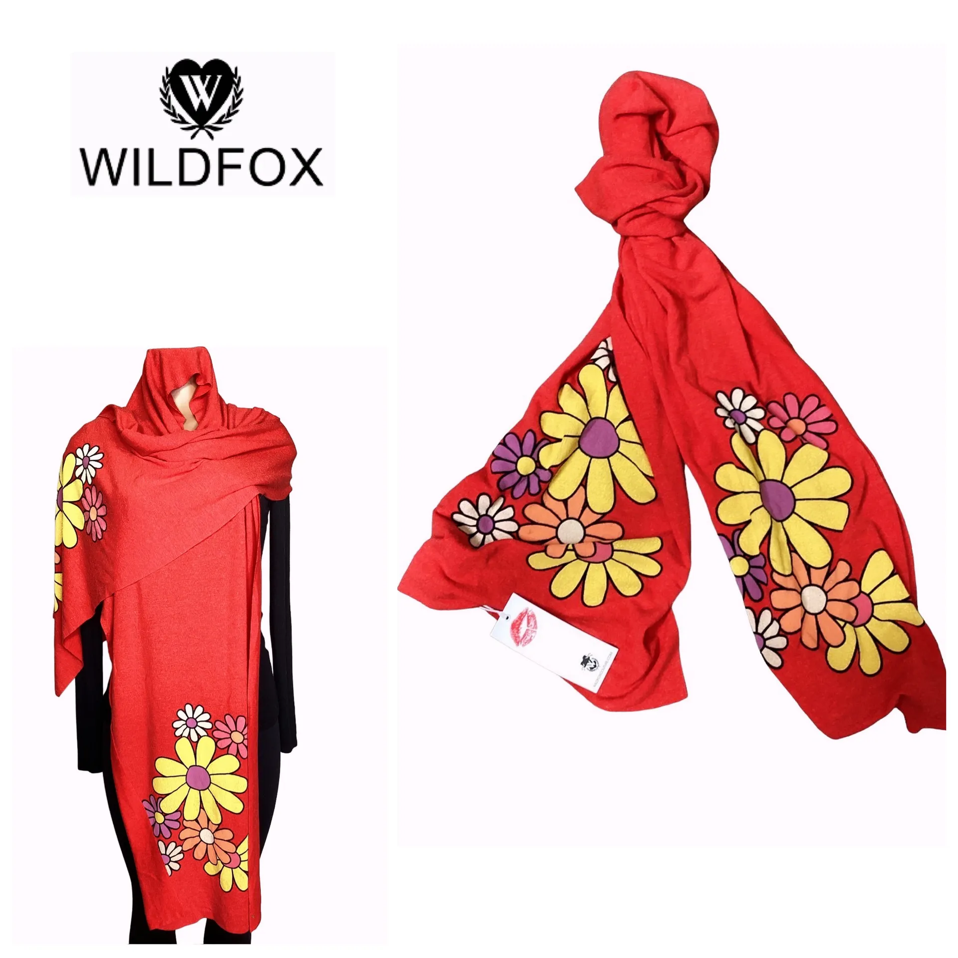 Wildfox New.  red daisy scarf.  Retails $98 - Image 2