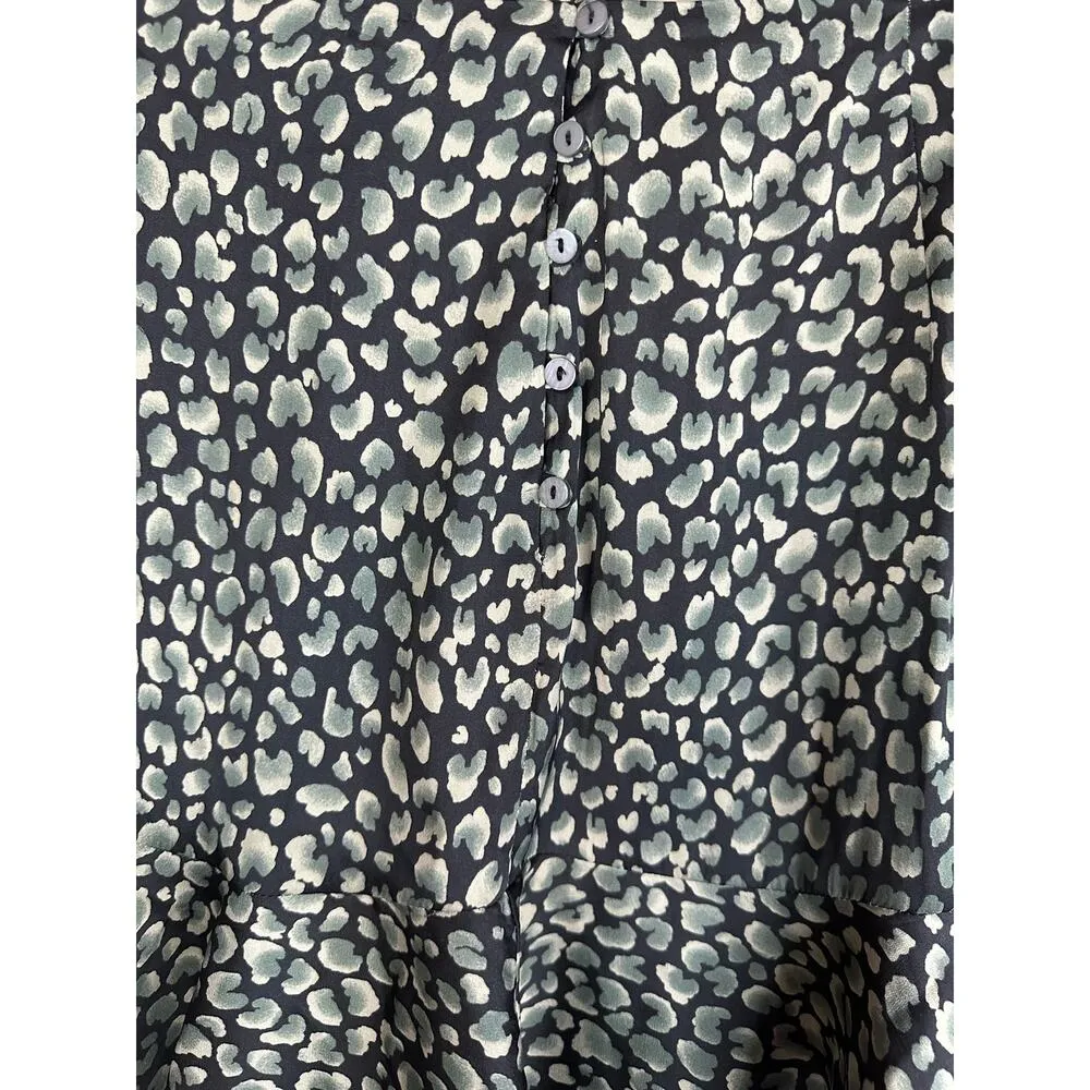 Free People Intimately Button Up Silky Mini Animal Print Grey Black Skirt Size L - Image 4
