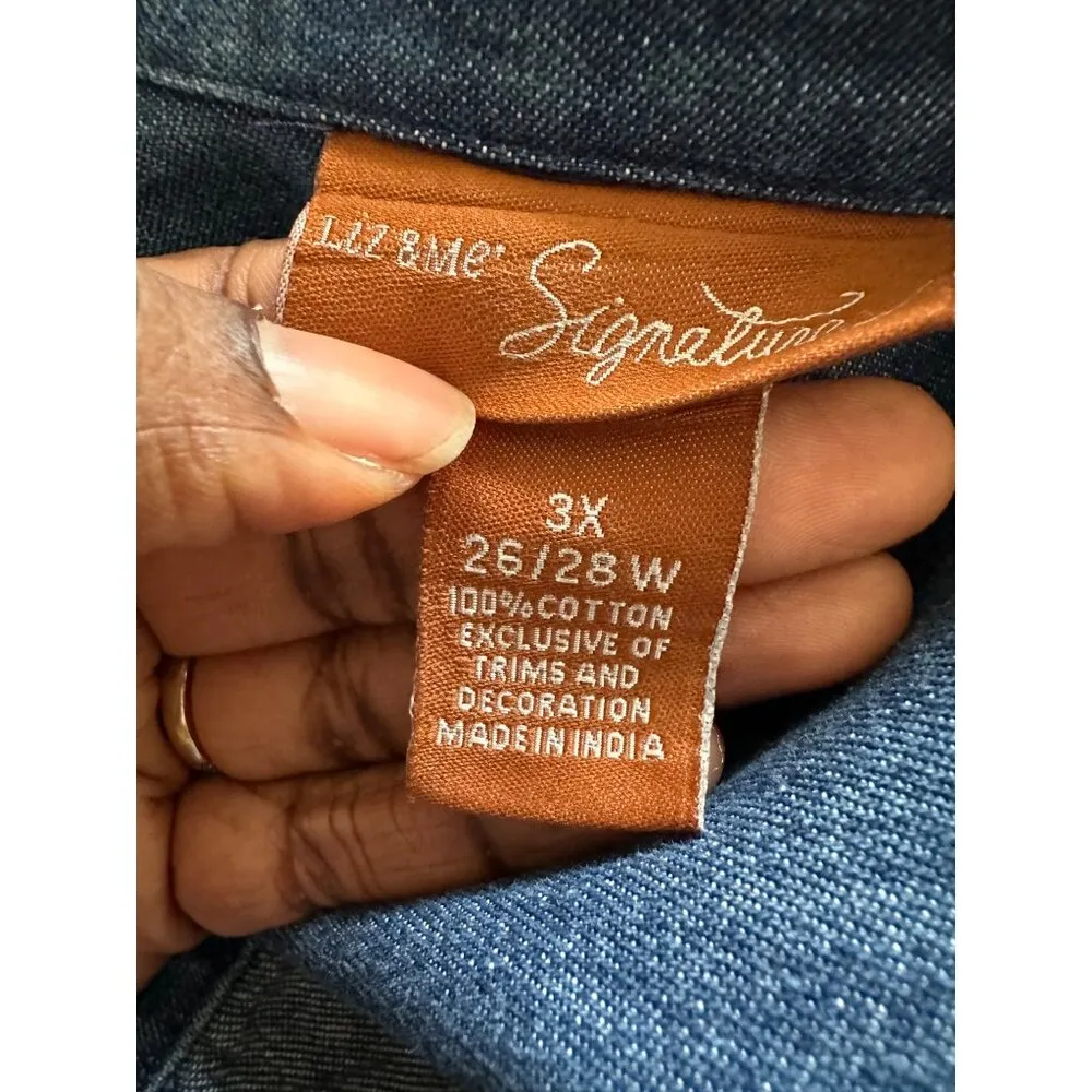 Liz & Me Signature Embellished Denim Jacket 3X 26/28W Plus Sz Outerwear Shacket Blue - Image 4