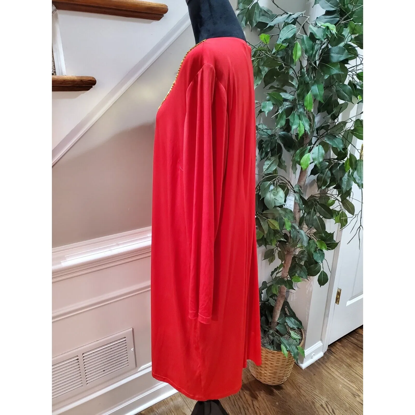 Calvin Klein Women's Red Polyester Round Neck Long Sleeve Knee Length Dress 20W - Image 6