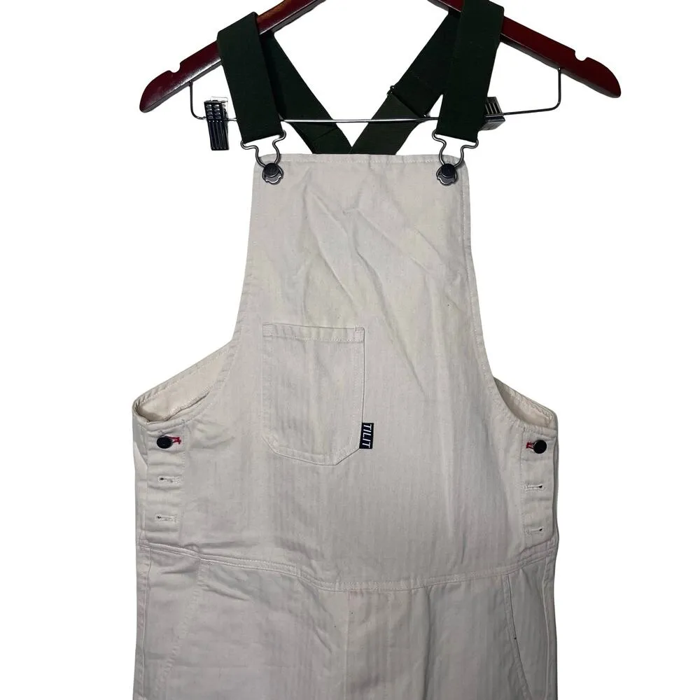 Tilit NYC Canvas Work Overalls in oatmeal cream and green sz S - Image 3