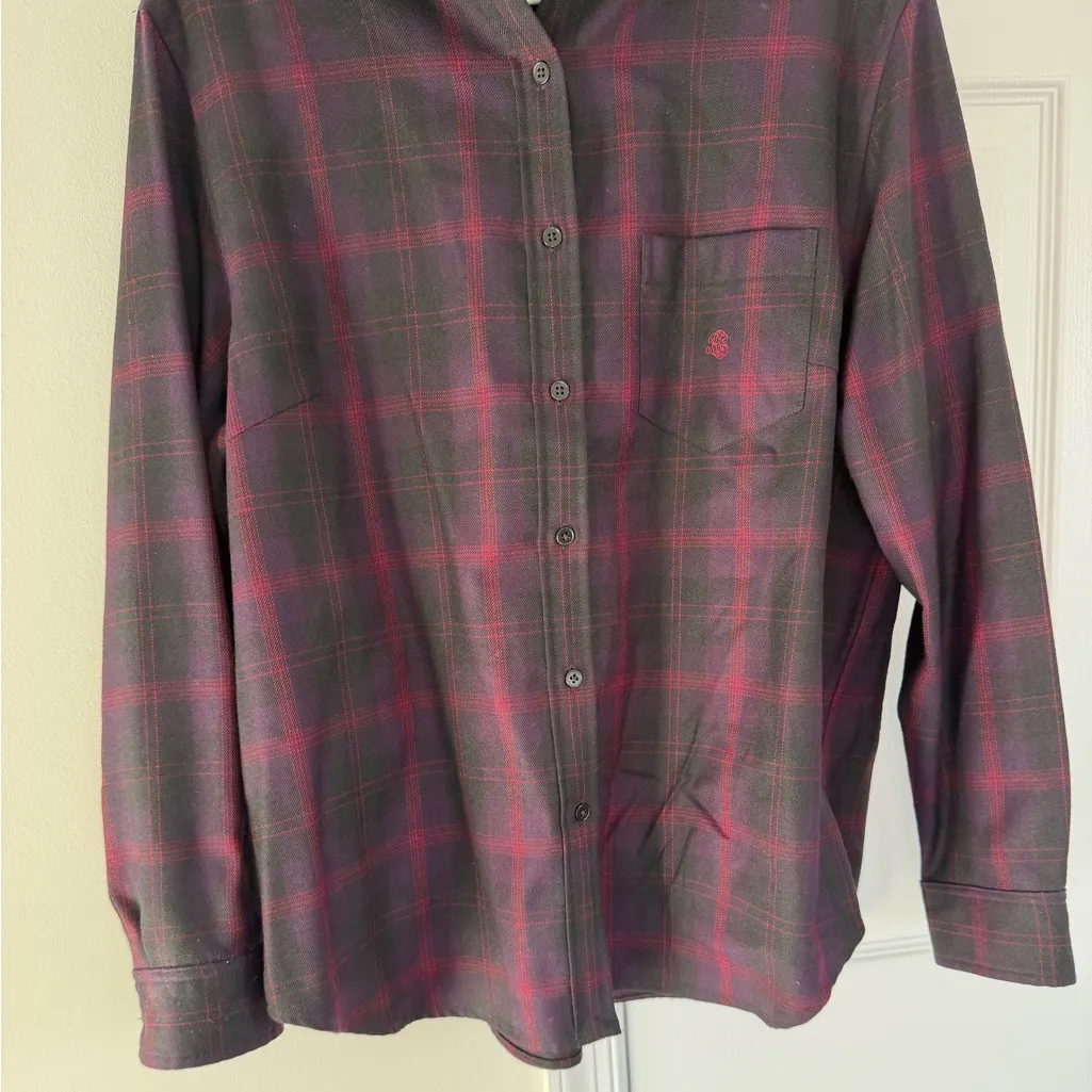 Lauren Ralph Lauren Womens 100% Wool Plaid Tartan Purple 1X Button Down Shirt - Image 4