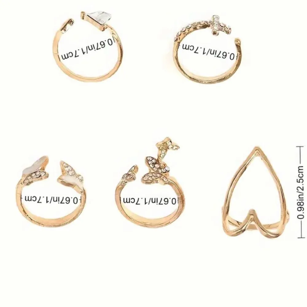 Butterfly & hearts ring set Gold - Image 2