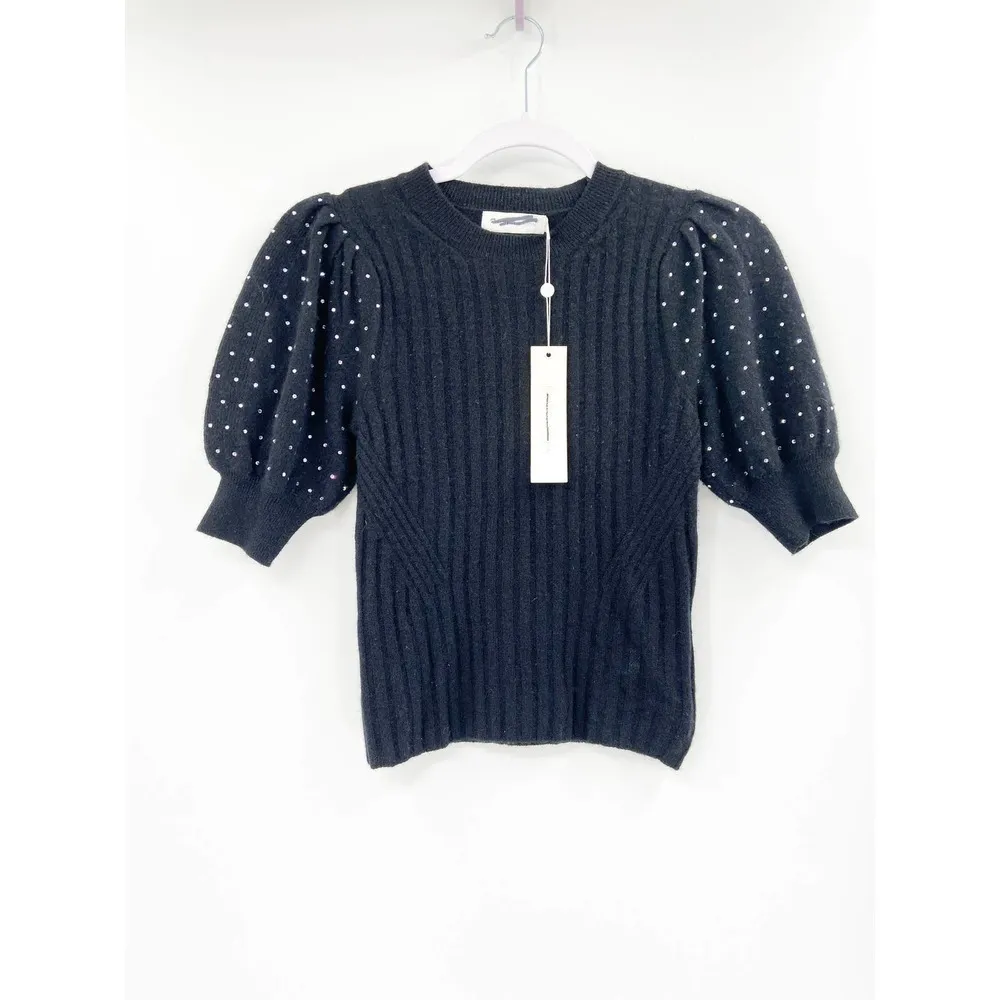 Jonathan Simkhai Daphne Wool Cashmere Knit Black Embellished Puff Sleeve Sweater Size XS - Image 67