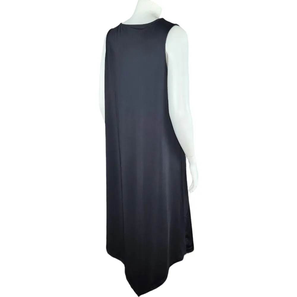 Cuddl Duds Silky Tank Dress Asymmetrical Overlay Womens Small Black Midi NWOT - Image 9
