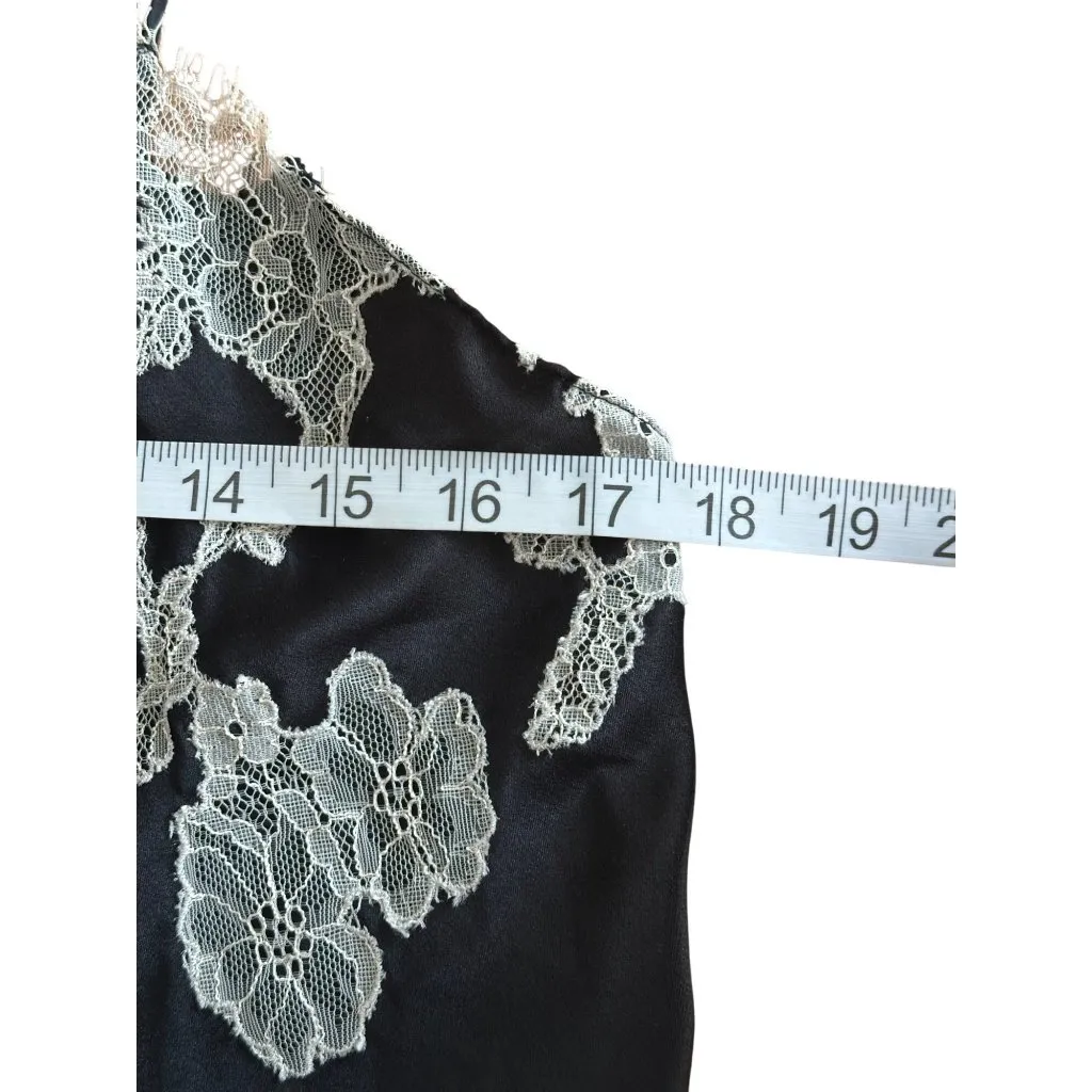 Victoria’s Secret silky satin slip dress chemise black lace appliqué Vintage M Size M - Image 8