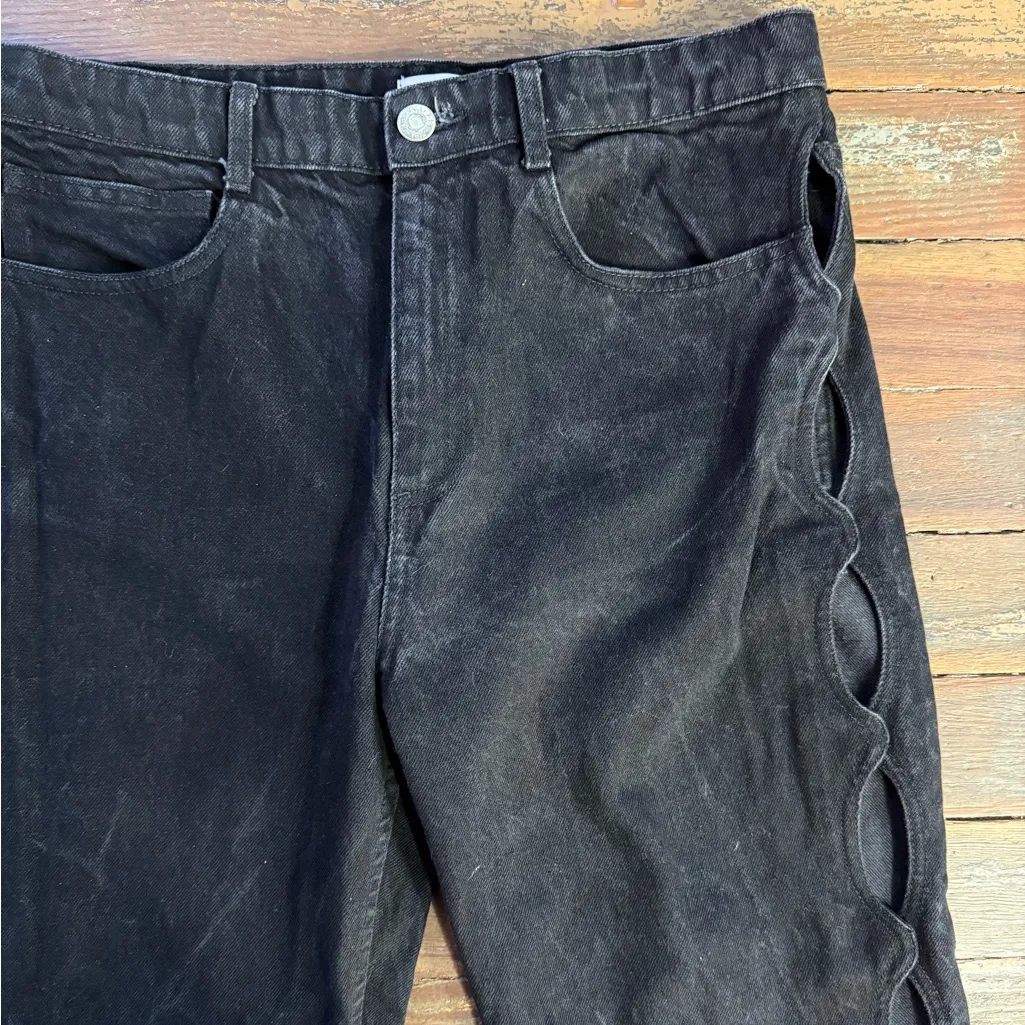 Zara Black Straight Leg Sexy Cutout Viral Jeans 100% Cotton Sz 12 🧡🍄 - Image 8