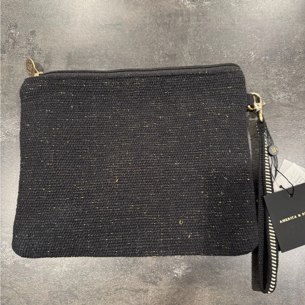 America and Beyond Black and Gold Floral Beaded Clutch - Image 2