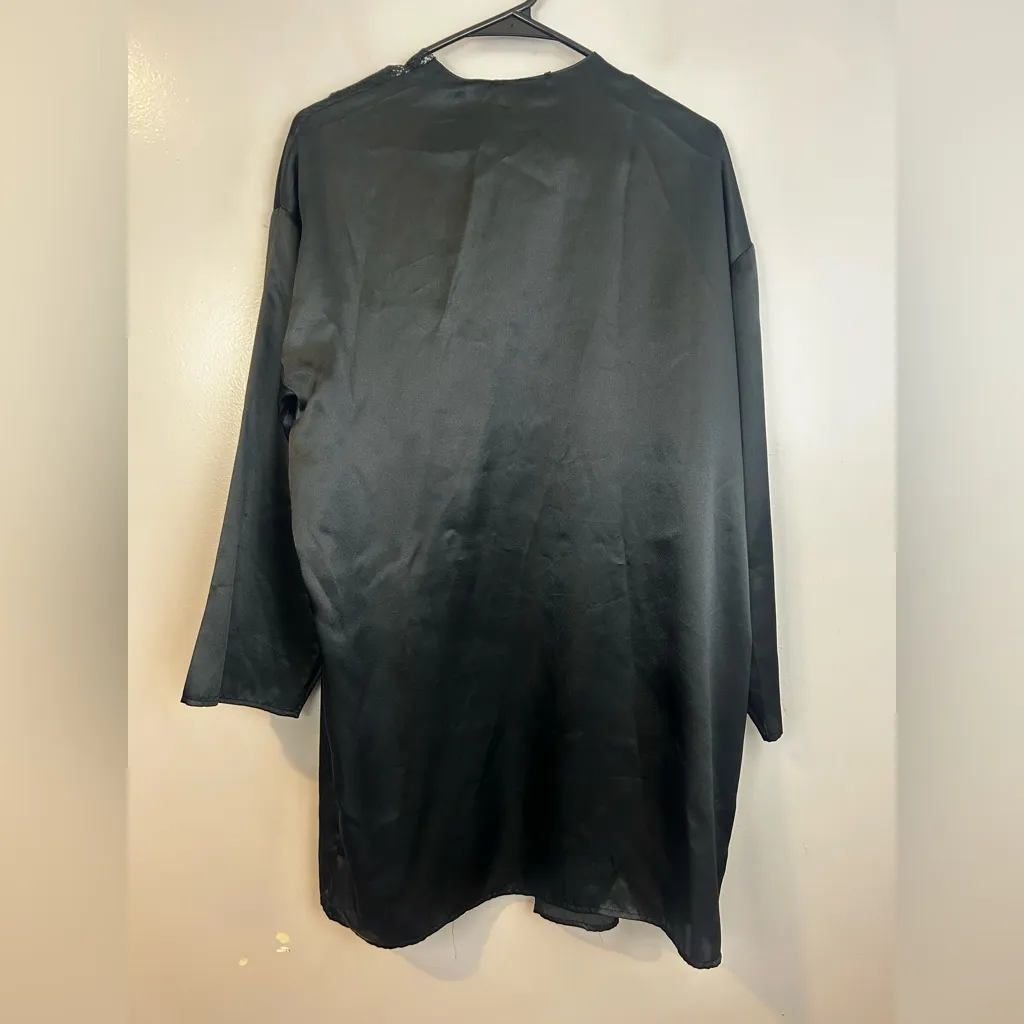 Vintage Victoria Secret Black Satin lace Gold Label Robe One Size - Image 8