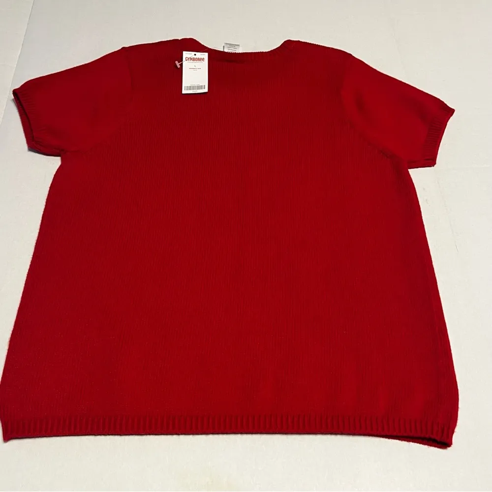 Gymboree Womens SZ Large Red Short Sleeve Sweater Black Ribbon Collar Preppy NEW - Image 6
