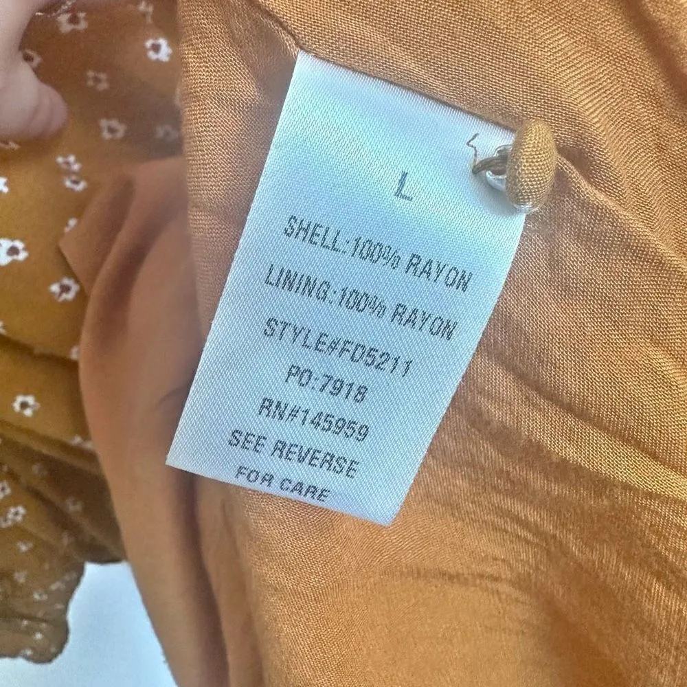 DRESS FORUM LA | Mustard White Floral Balloon Sleeve Dress Tiered | Size Large - Image 6