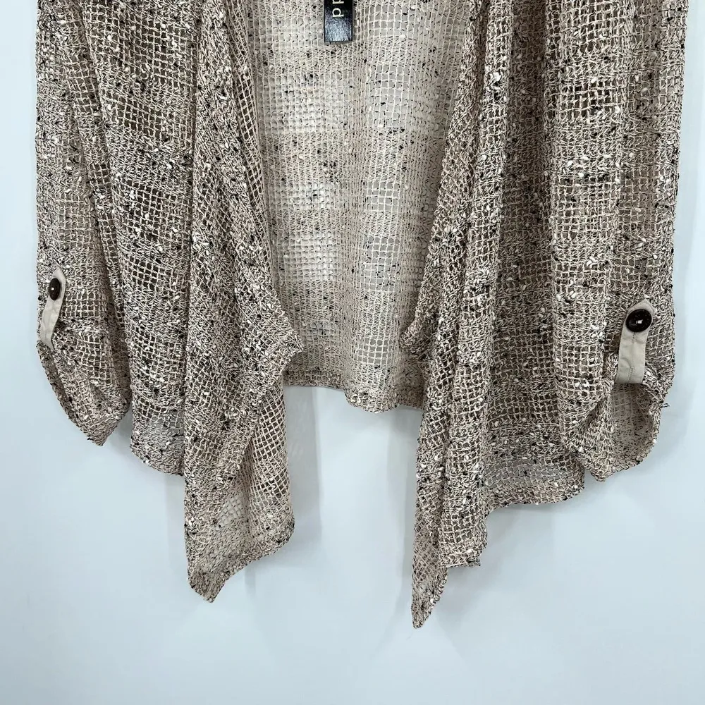 NEW Katie Todd Women Open Front Cardigan Fishnet Waterfall Sweater Gray medium - Image 7