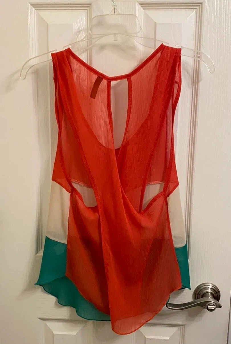 Tan Tunic Top Woman Color Block M - Image 2