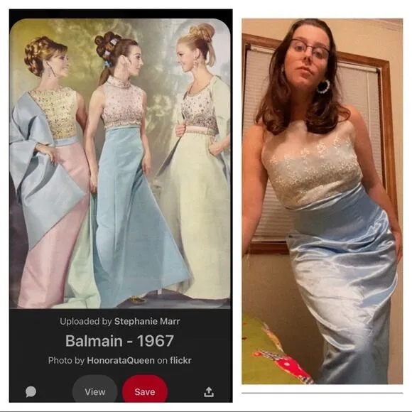 60s Balmain inspo blue satin gown Size L - Image 3