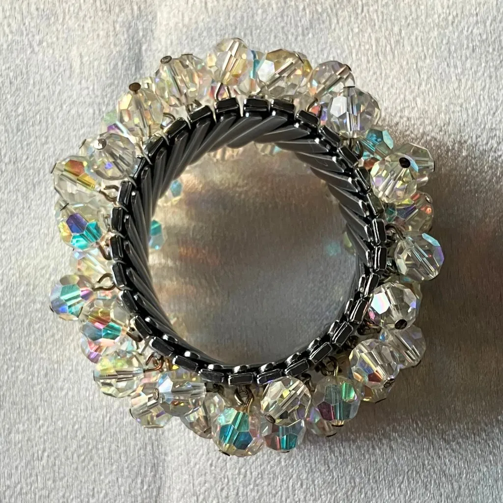 Vintage Aurora Borealis Cha Cha Expansion Stretch Bracelet Crystal AB Japan MCM Multiple - Image 3