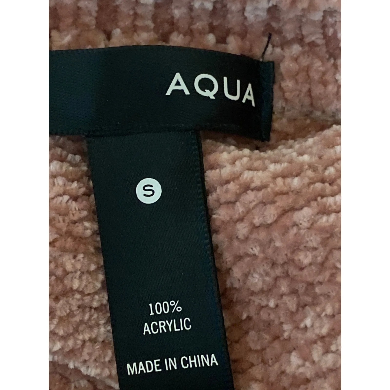 Aqua Women's Pink Tan Chenille Knit Crewneck Long Sleeve Crop Sweater Top Size S - Image 3