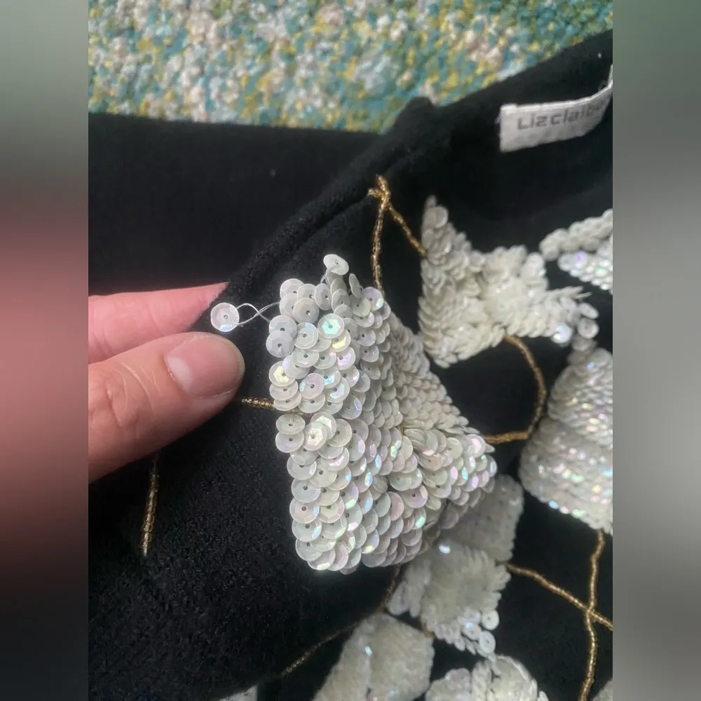 Vintage 90s Liz Claiborne sequin diamond print lambs wool sweater, size medium - Image 8