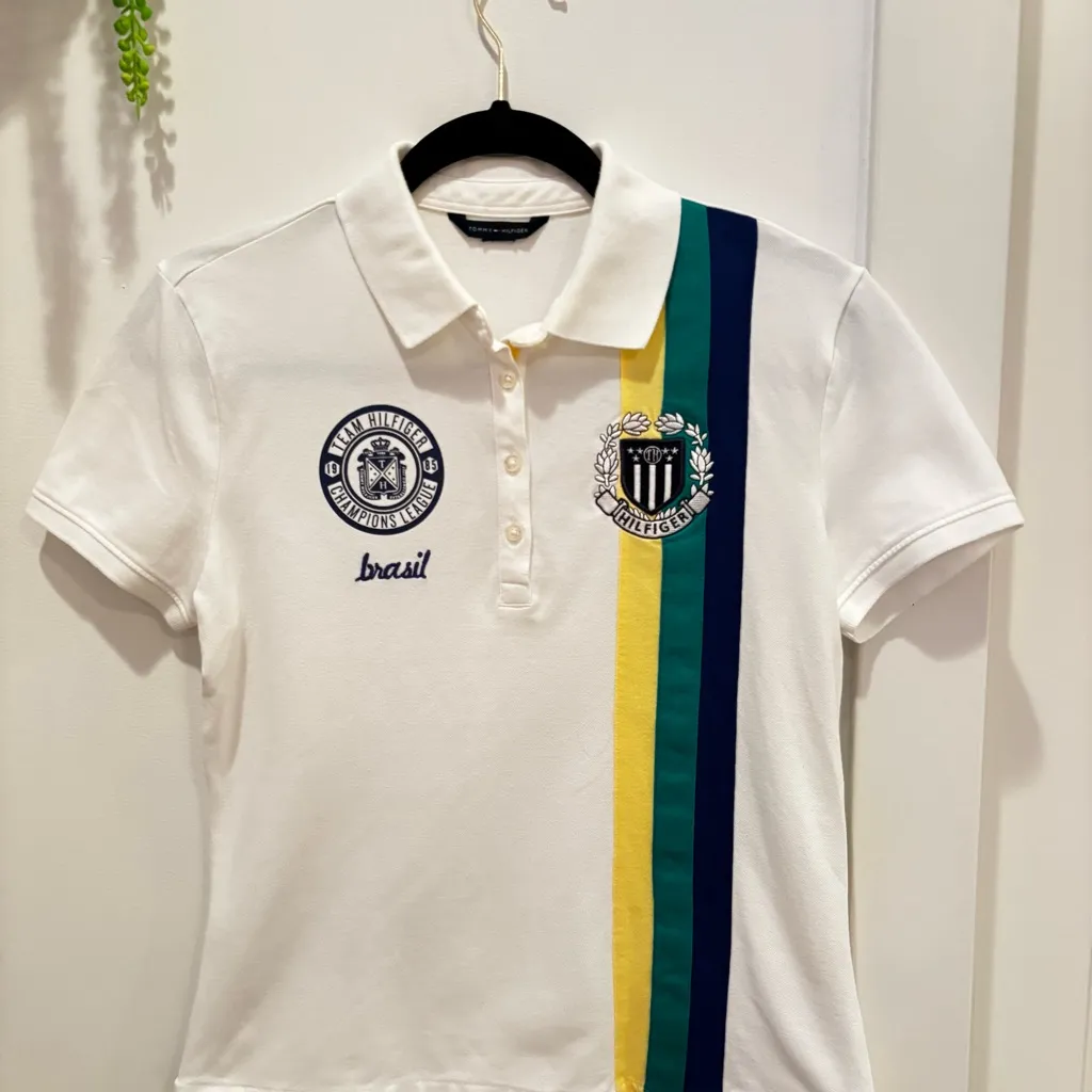 Tommy Hilfiger Champion League White Polo Brasil Women's Short Sleeve Size Small - Image 2