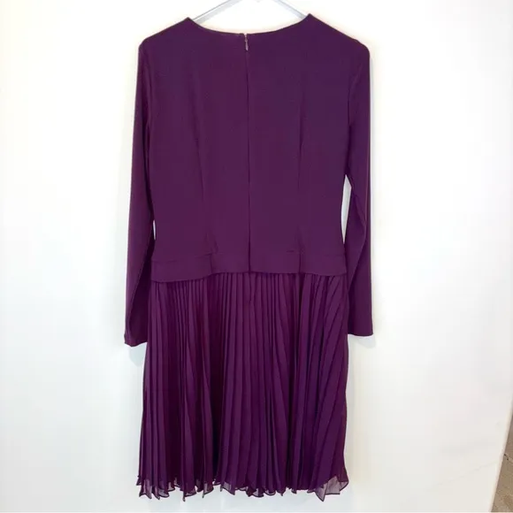 Adrianna Papell Midi long Sleeve Formal Dress Pleated Sheath Plum Purple Size 6 - Image 2