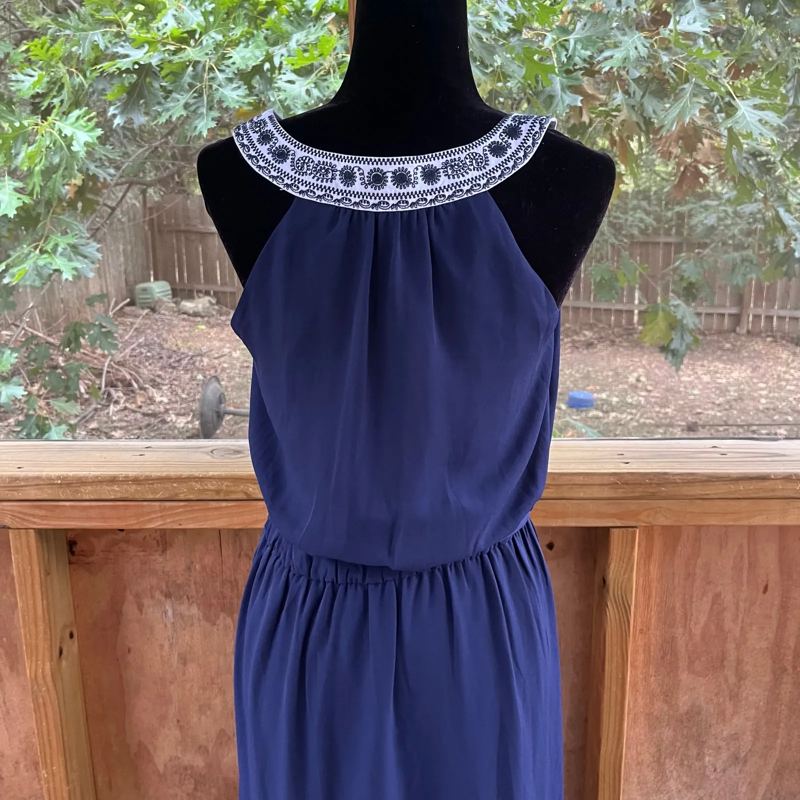 THML Women's Navy Embroidered Sleeveless Maxi Dress Size M. NEW - Image 6