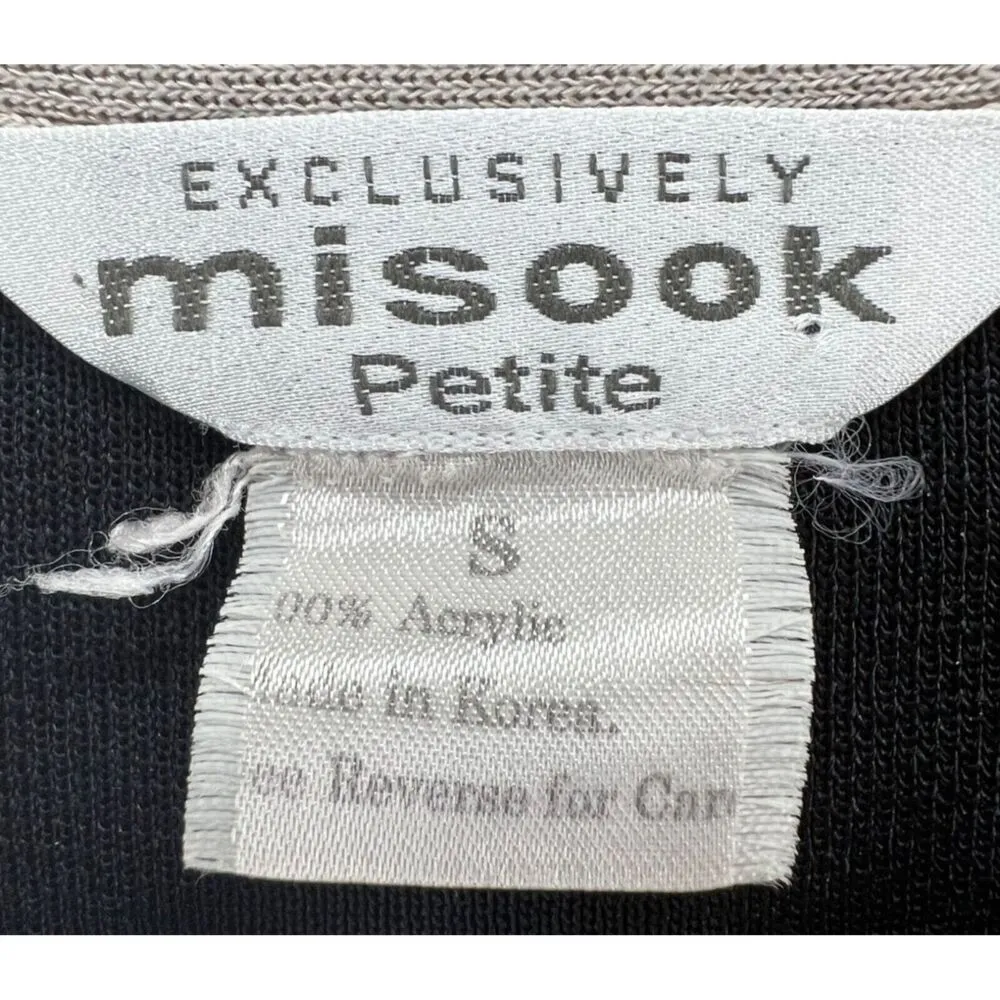 Misook Knit Top S Petite Black Cream Classic Blouse Career Minimalist Luxury Vtg - Image 8