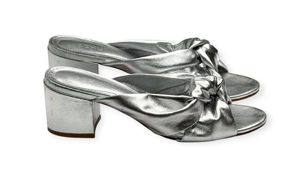 Schutz x Anthropologie ༄ Mindy Mid Block Heels ༄ Metallic Silver Leather ༄ 6.5M - Image 4