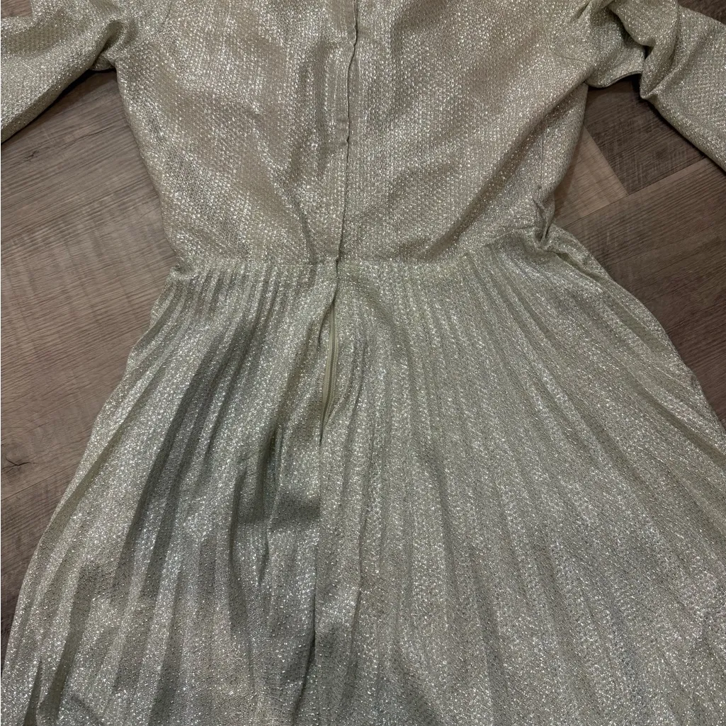 Vintage 70s Silver Metallic Disco Dress | Parc Jrs Petite Sunburst Pleat Mini Size undefined - Image 5