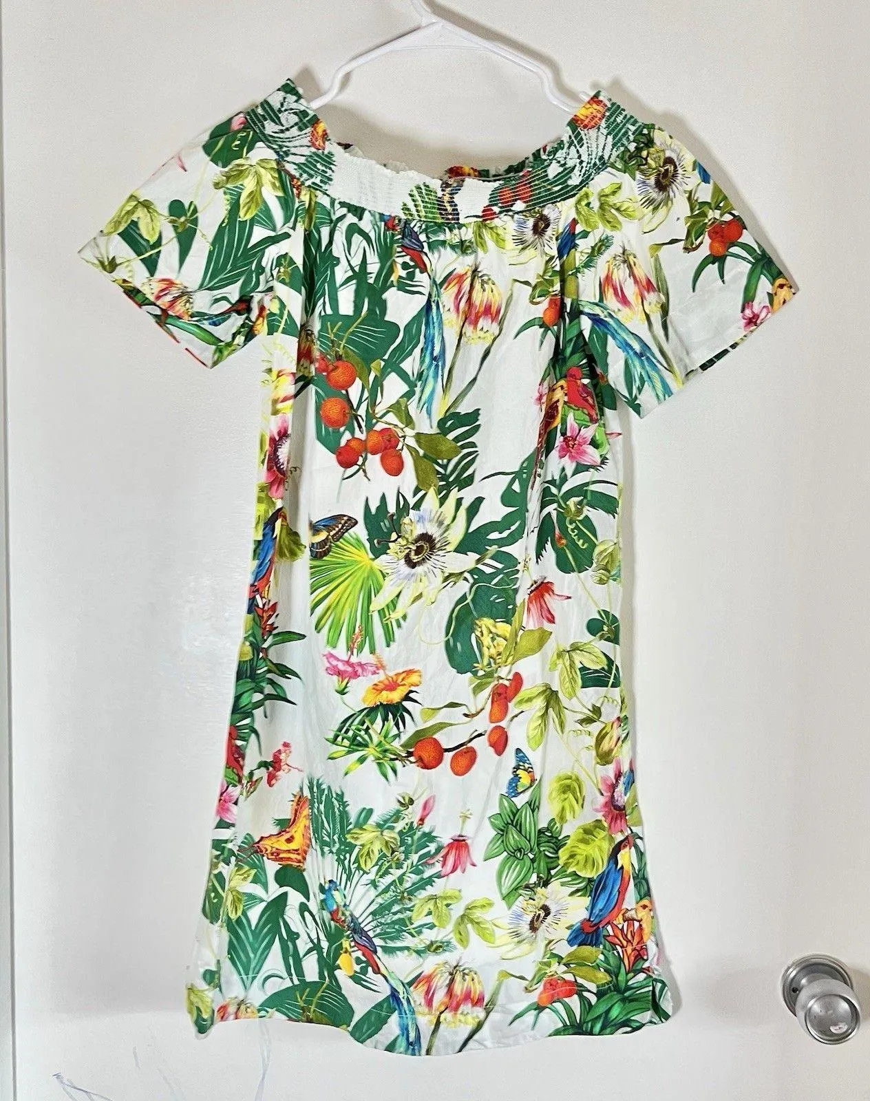 J.Crew Off the Shoulder Ratti Into the Wild Jungle Dress Sz 0 XS Tropical Green - Image 3