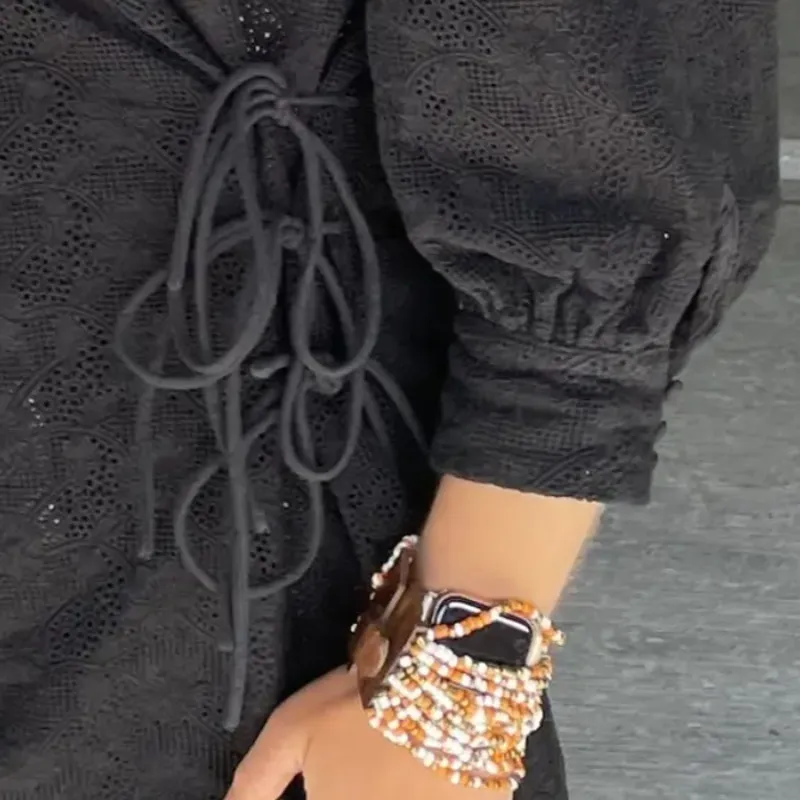 Hofmann Copenhagen Lace Wrap Mini Dress SMALL Designer Puff Sleeve Cottage $480 Black - Image 11