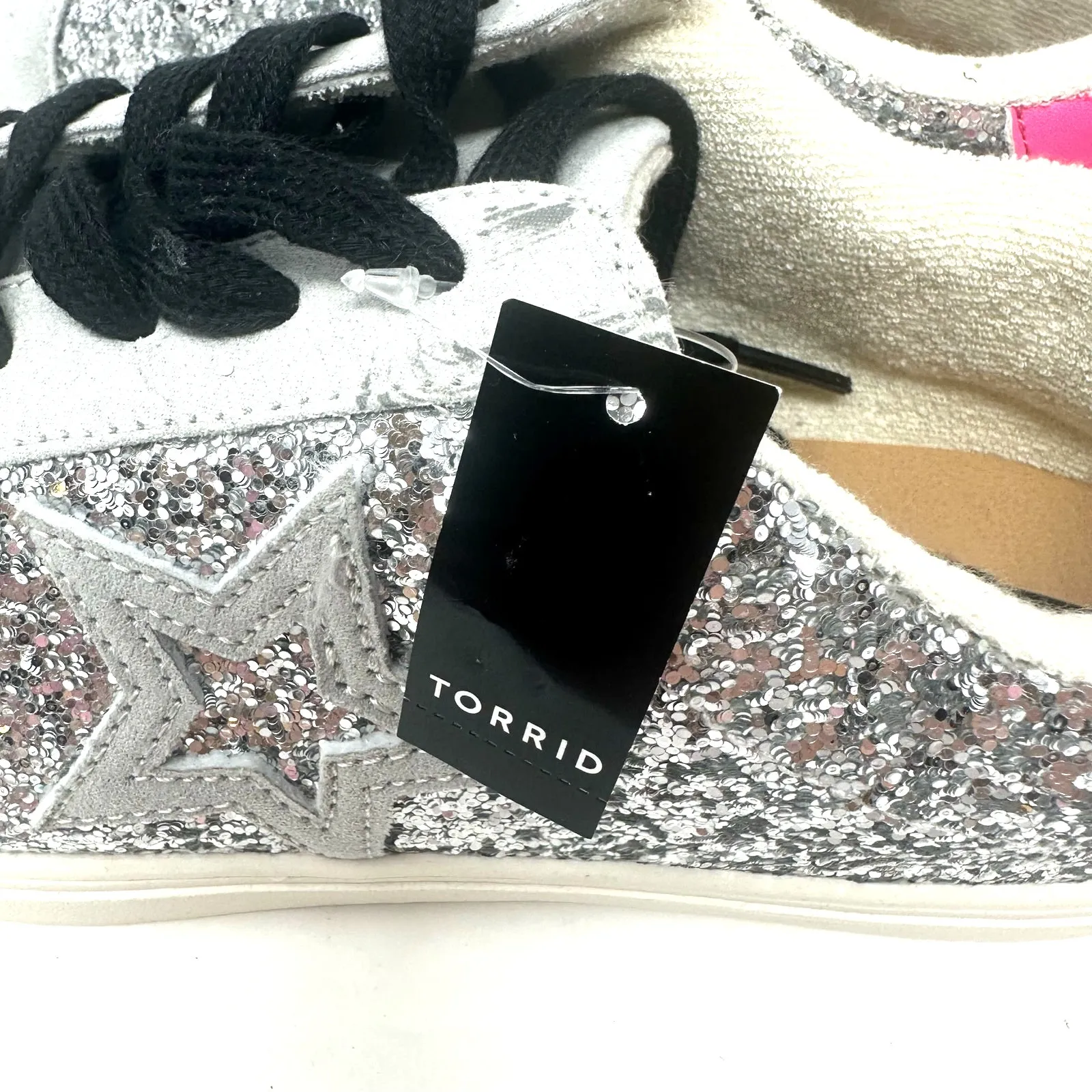 Torrid Size 9.5 Sneakers Gray Pink Star‎ Sparkle Glitter Lace Up Flat Casual NWT - Image 7