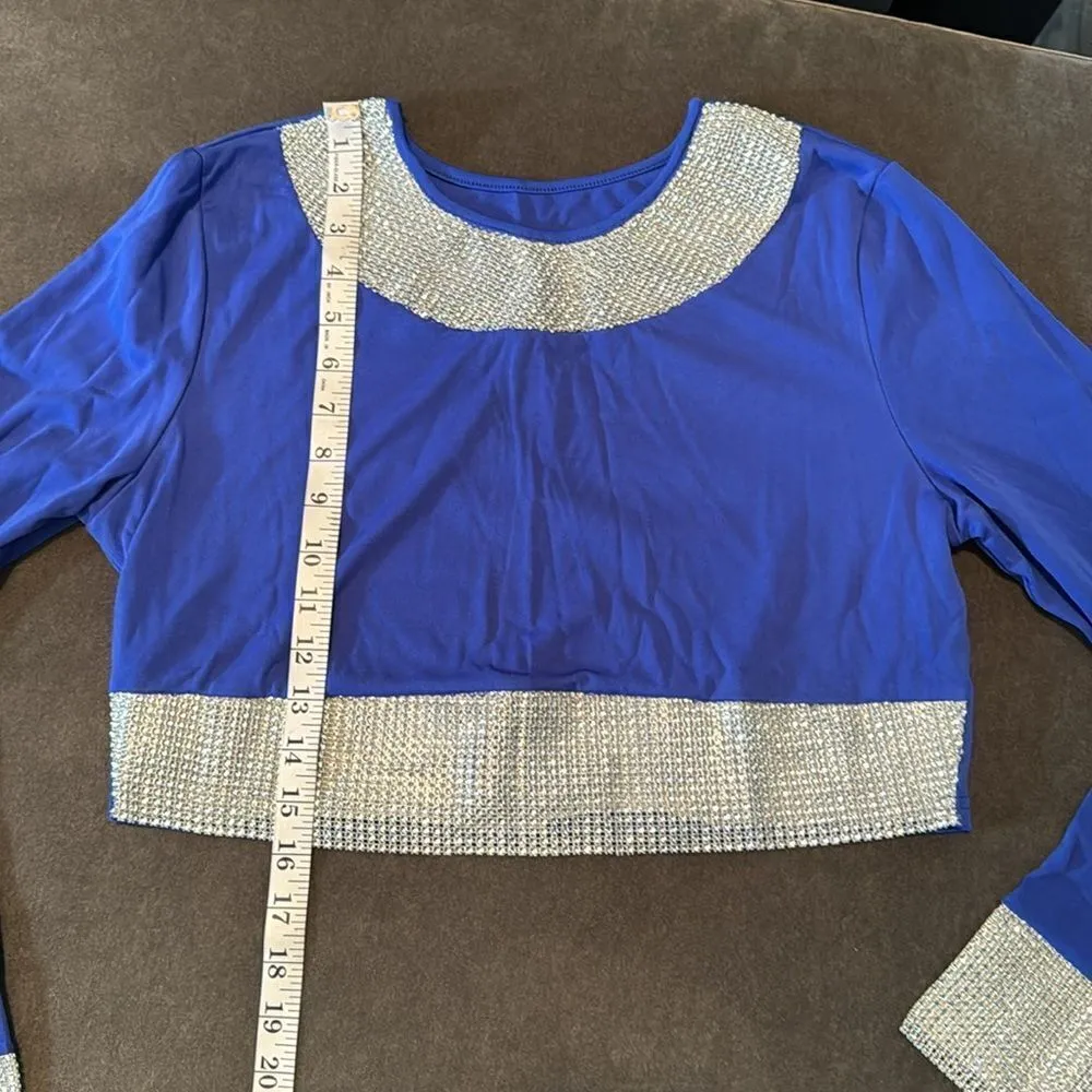 Women’s Sexy Bodycon Blue & Silver Studded Crop Top & Pencil Pants Size XL NWOT - Image 5