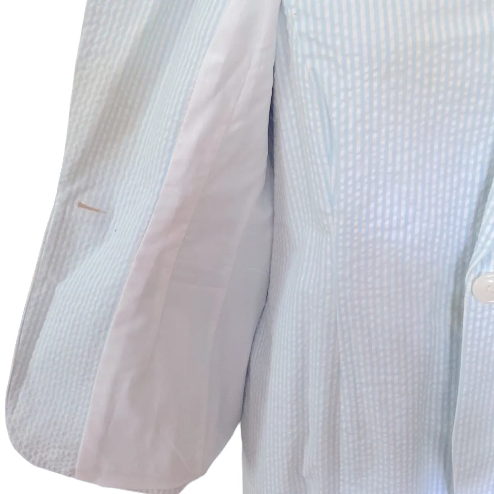 Bloomingdale’s Seersucker dress with matching blazer. Sky blue/ white. Size 6P. Blue - Image 13