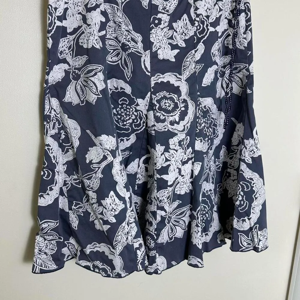 Grey and white floral print midi skirt #floral #skirt Blue Size M - Image 7