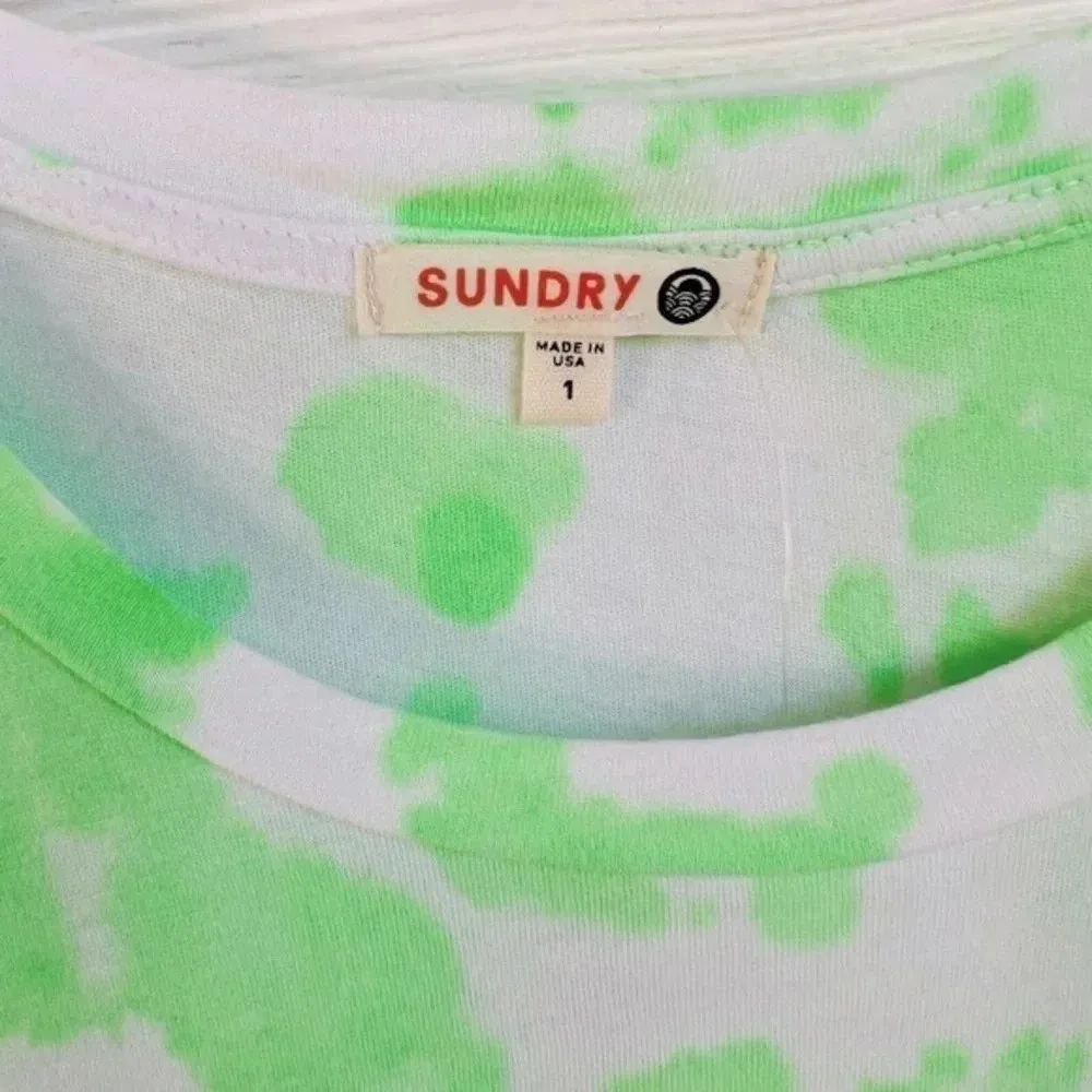 SUNDRY Boy Bright Green and White Tie Dye Short Sleeve T Shirt Sz 1 Small - Image 12