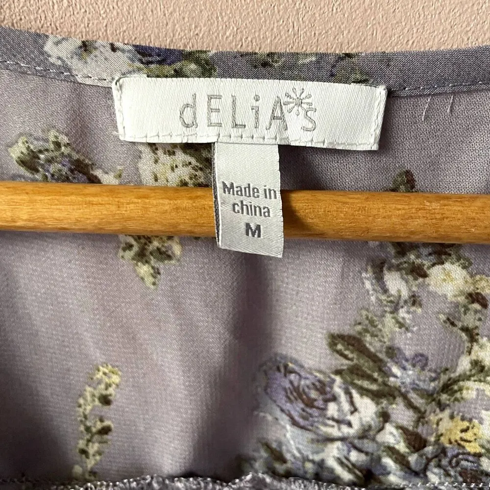 Delia's Sheer Light Purple Floral Print Cropped Blouse Size M NWOT Size M - Image 5