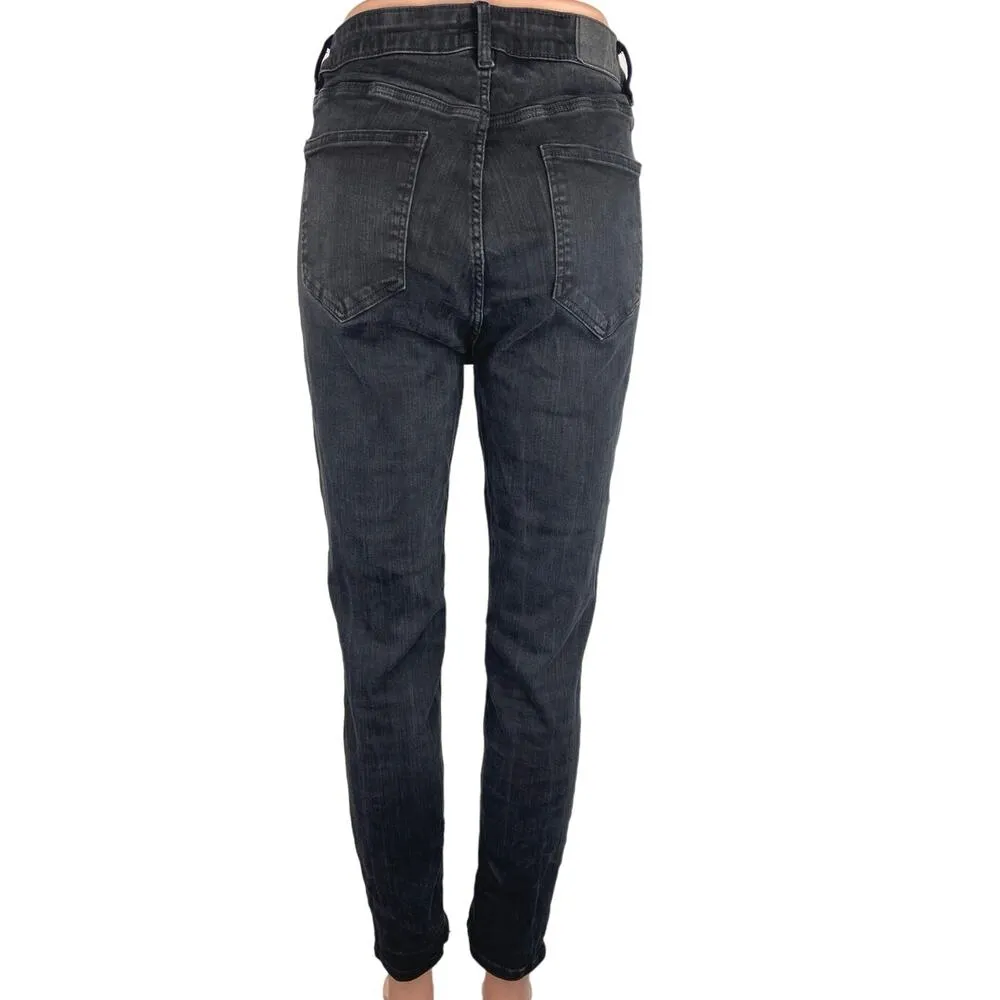 Zara Black Denim Cotton Dark High Rise Casual Ankle Skinny Jeans Size 12 - Image 3