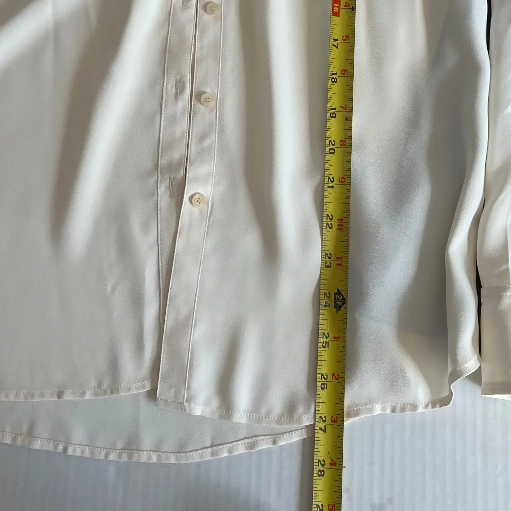 Talbots Sz L Contrast Trim Long Sleeves Blouse Button Down Collared Silky Pocket - Image 7