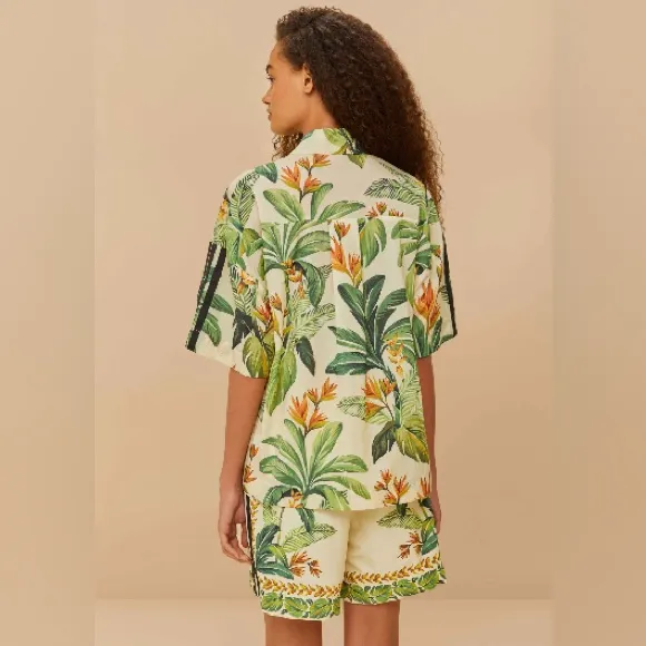 NWT Farm Rio X adidas tropical breeze cream Green shirt Small Lightweight - Image 5