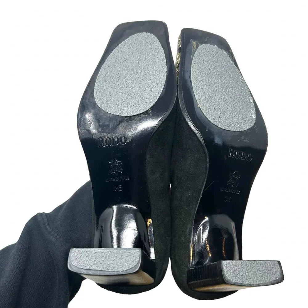 RODO Black‎ Square Snakeskin Toe Western Style Heels Size 35 / US 5 Black - Image 9