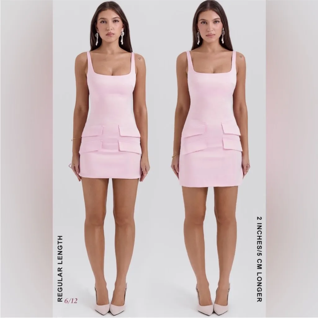 House of CB Cosette Rose Shadow Pink Satin sieve sleeveless mini Dress NWOT sz L - Image 2