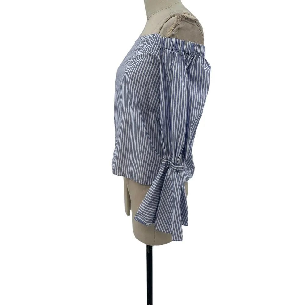 Alexis Juniper Top Blouse Shirt Off the Shoulder Bell Sleeve Stripe Blue Size XS - Image 4