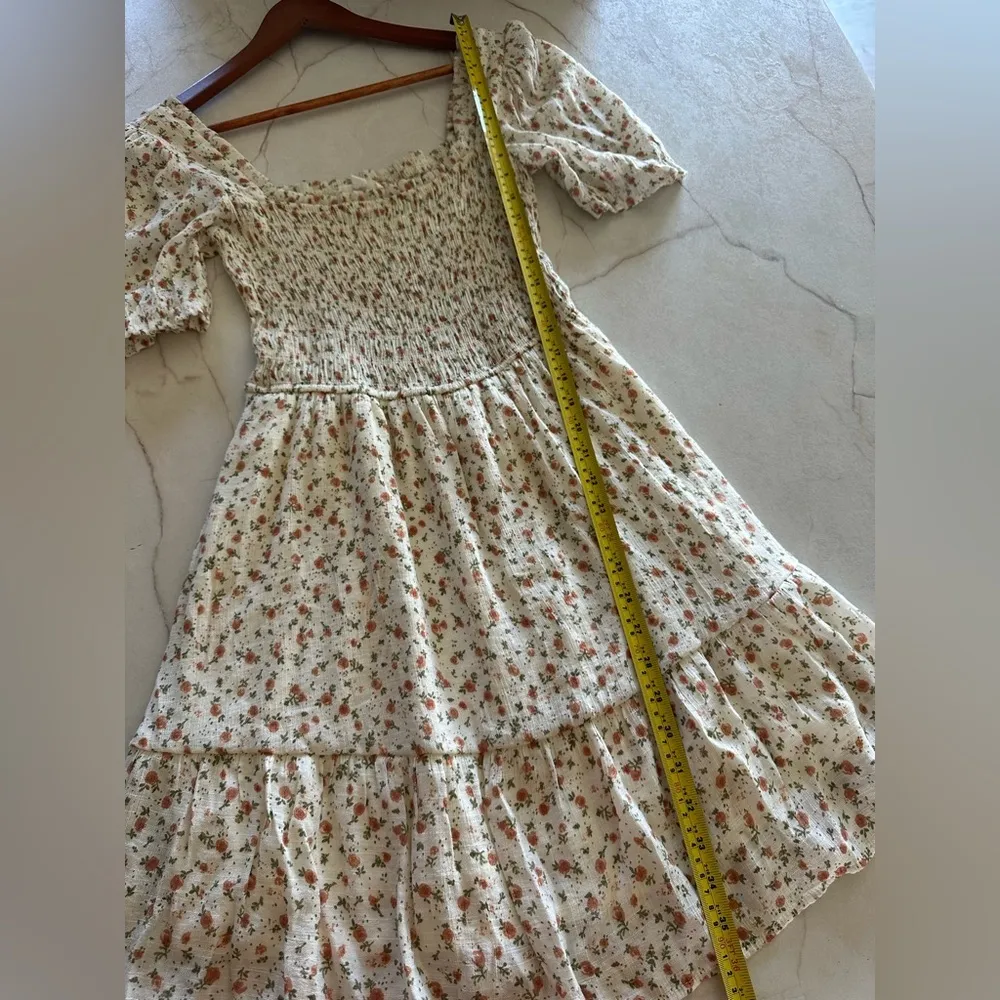 MINE Cream with Peaches Ruffle Mini Dress size Medium​​ Orange - Image 12