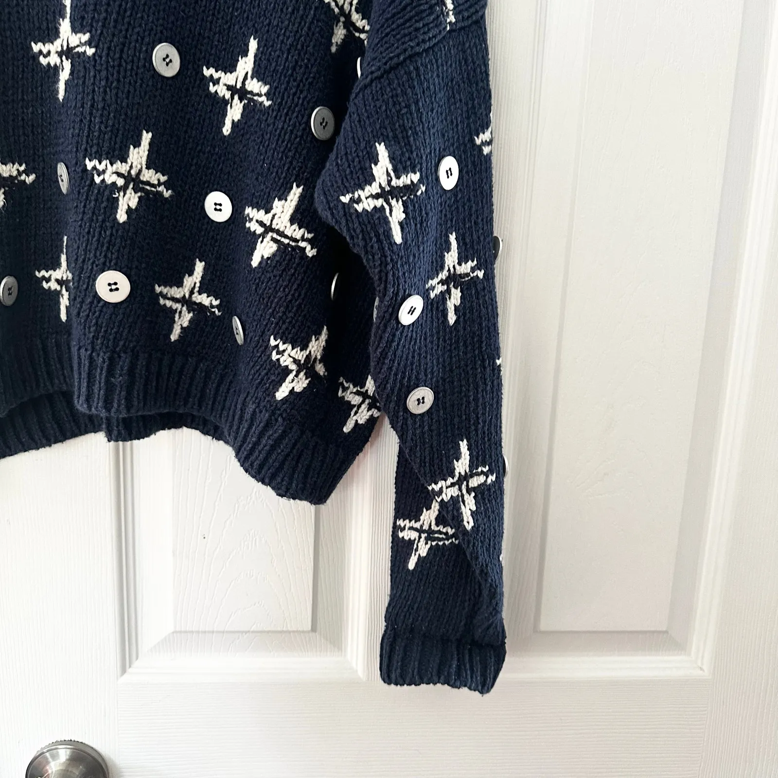 Josephine Chaus Vintage Navy Blue Starburst Button Handknit Sweater Korea Medium - Image 5