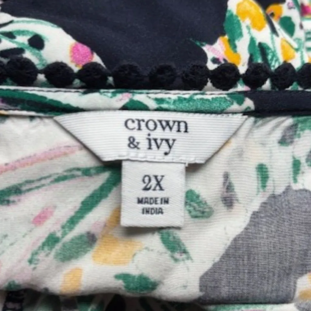 Crown & Ivy Plus Size 2X Green Black Paisley Vibrant Tie Waist Boho Whimysygoth - Image 7