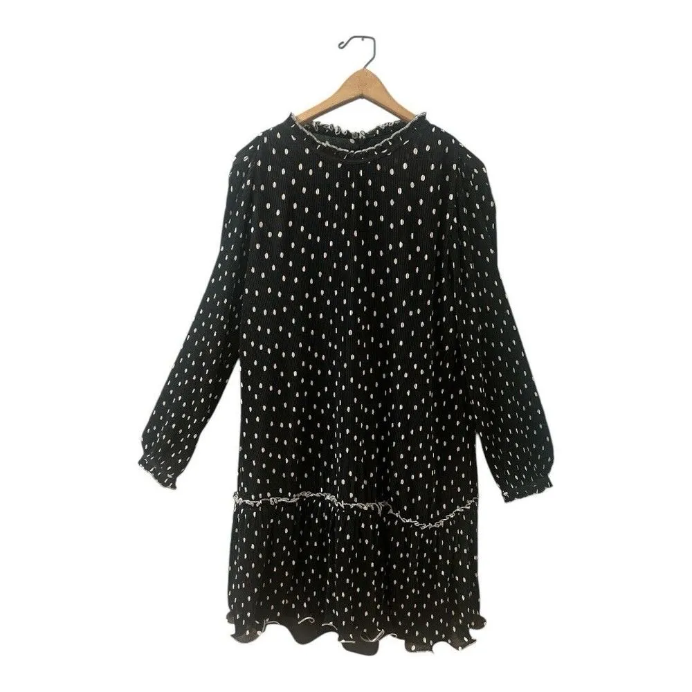 J Crew Ruffled Pleated Polka Dot Dress 10 Oversized Midi Retro Holiday Party Mod - Image 3